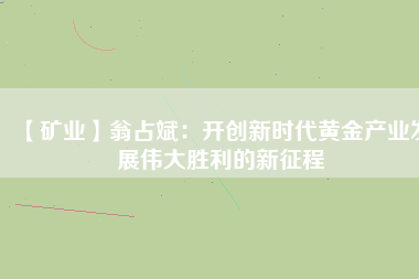 【礦業】翁占斌：開創新時代黃金產業發展偉大勝利的新征程