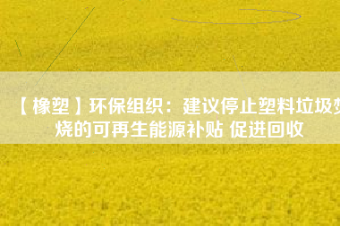 【橡塑】環保組織：建議停止塑料垃圾焚燒的可再生能源補貼 促進回收 