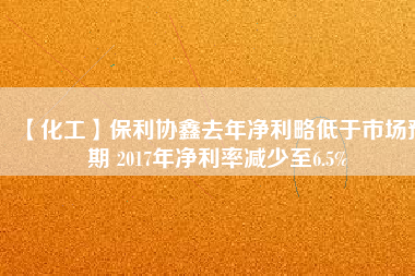 【化工】保利協鑫去年凈利略低于市場預期 2017年凈利率減少至6.5%