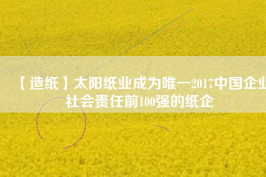 【造紙】太陽紙業成為唯一2017中國企業社會責任前100強的紙企